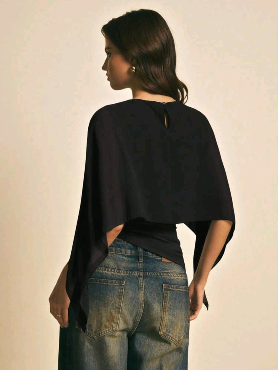 Nadia Asymmetric Cape Top — Black