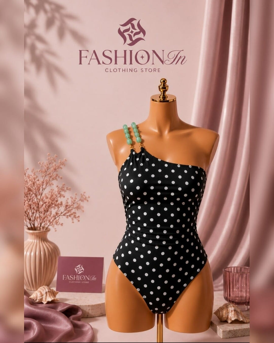 Polka Riviera One-Shoulder Swimsuit