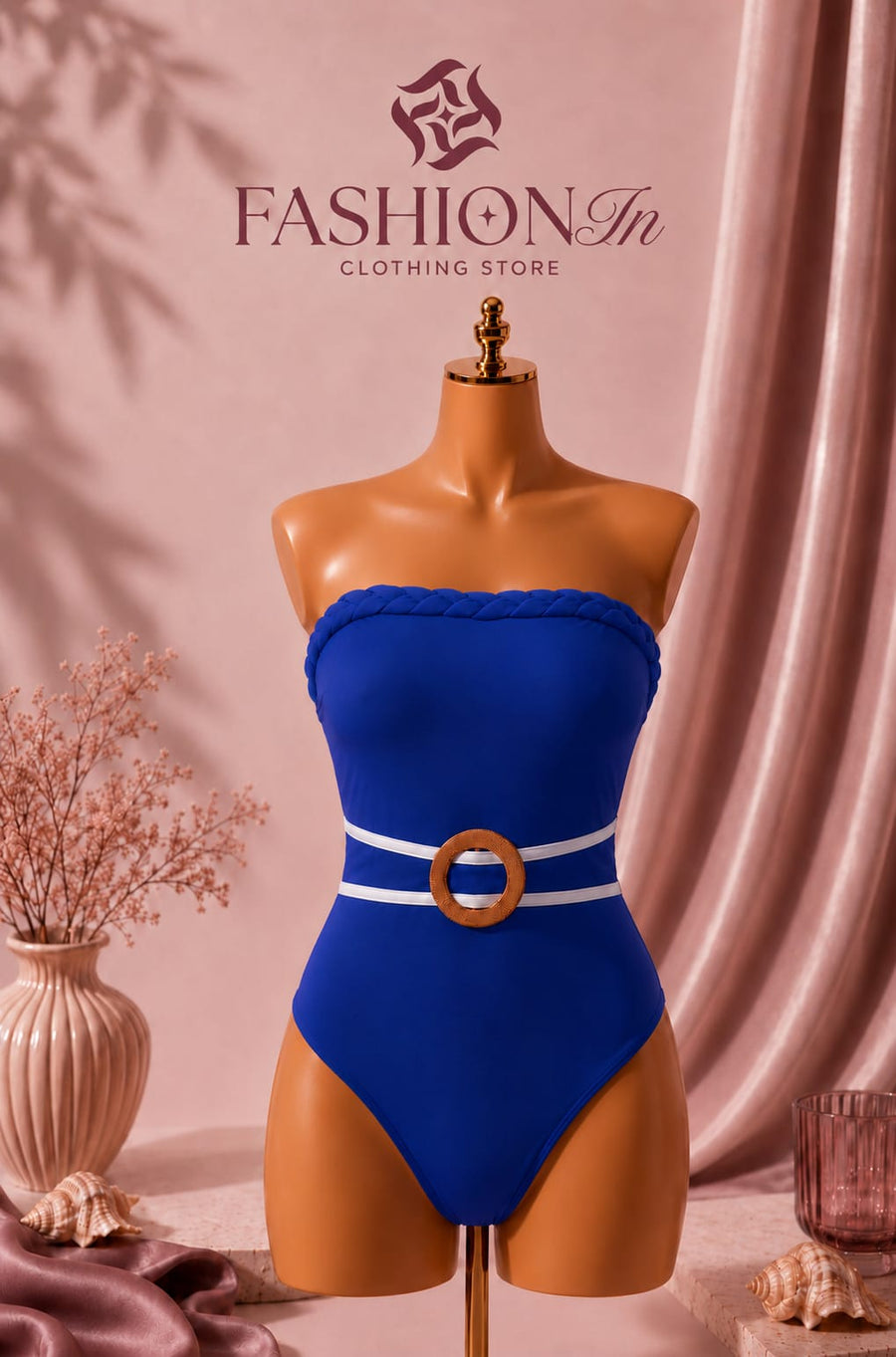 Azure Belted One-Shoulder Swimsuit