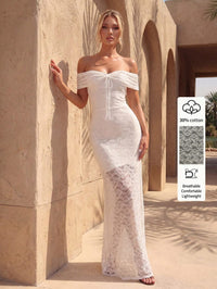 Yasmin Ivory Lace Off-Shoulder Gown
