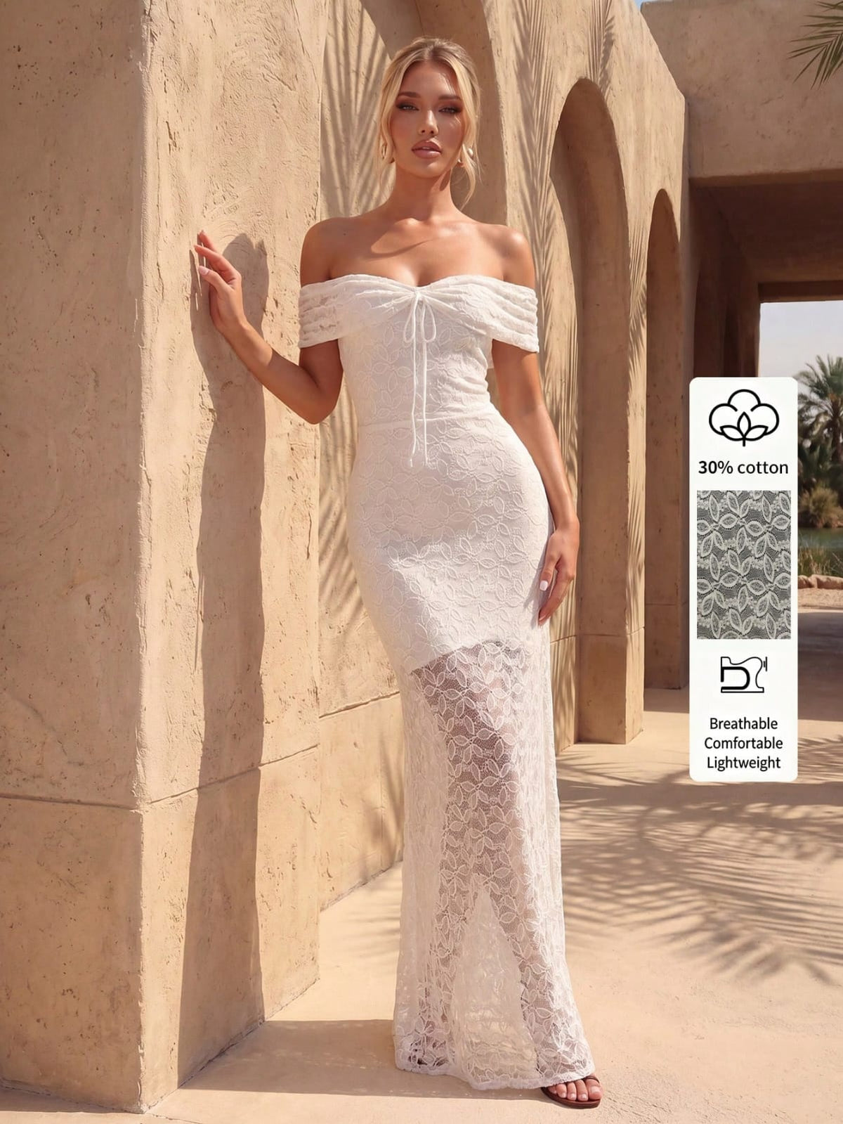 Yasmin Ivory Lace Off-Shoulder Gown