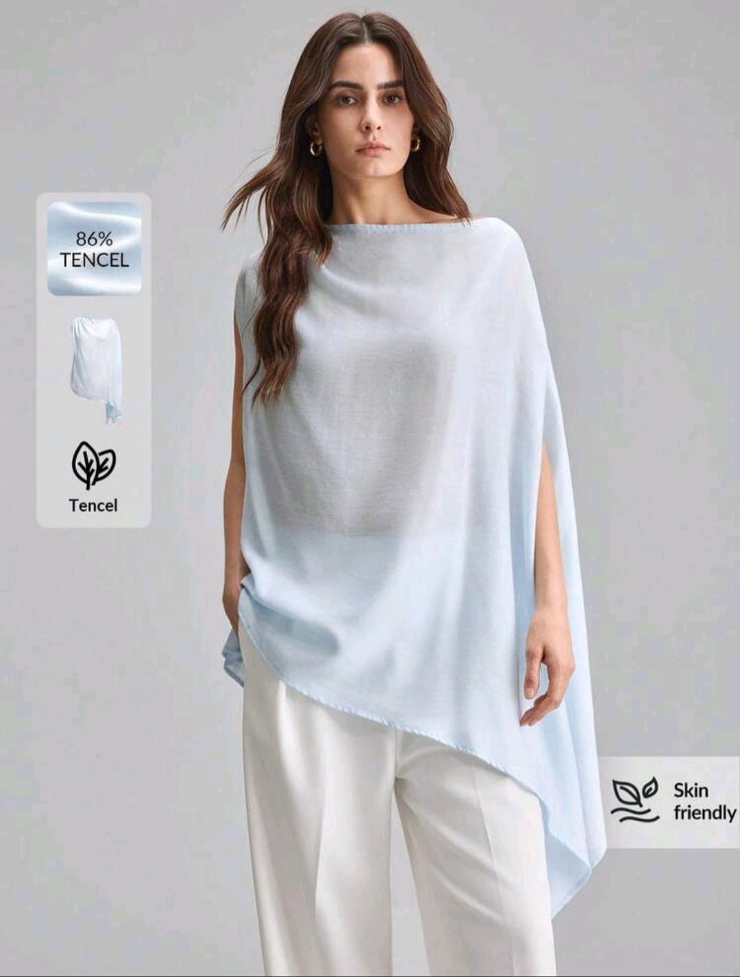 Lina Tencel Draped Cape Top — Sky