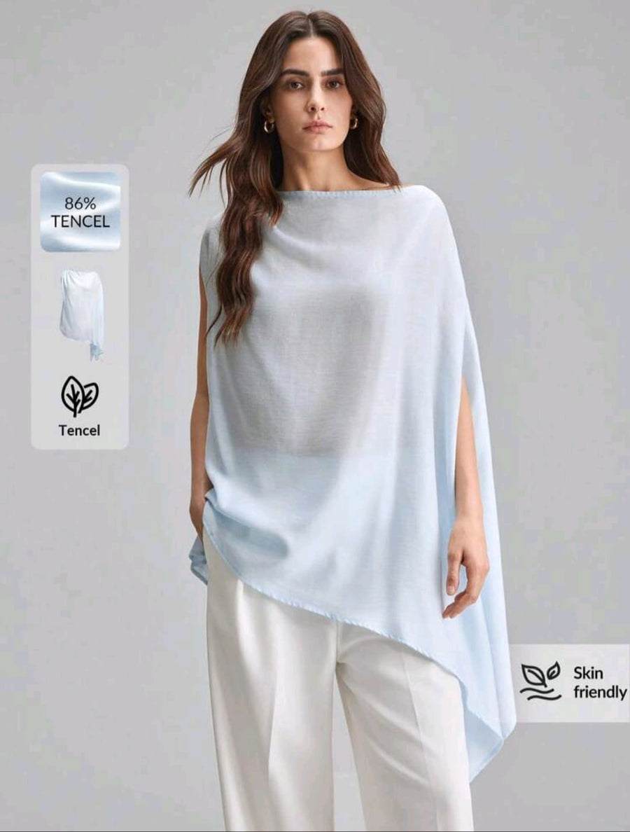 Lina Tencel Draped Cape Top — Sky