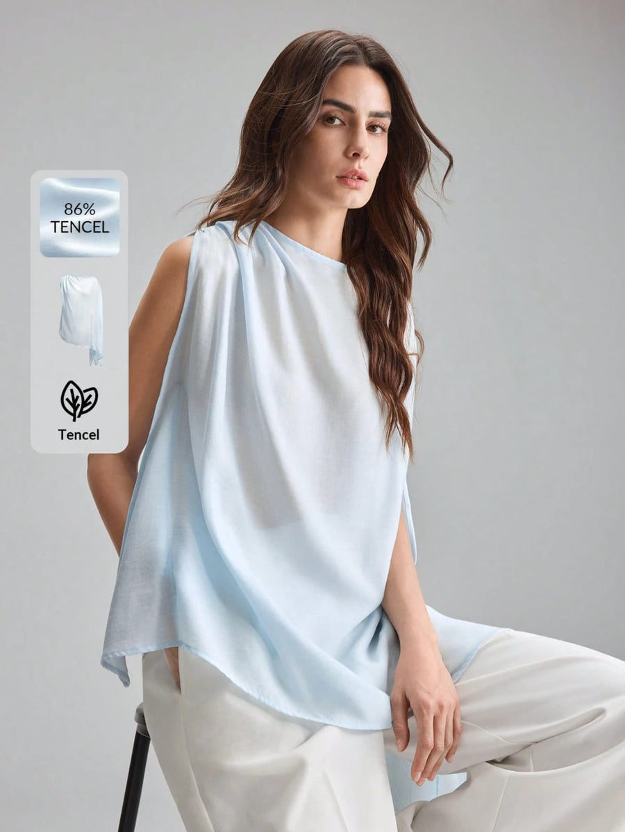 Lina Tencel Draped Cape Top — Sky