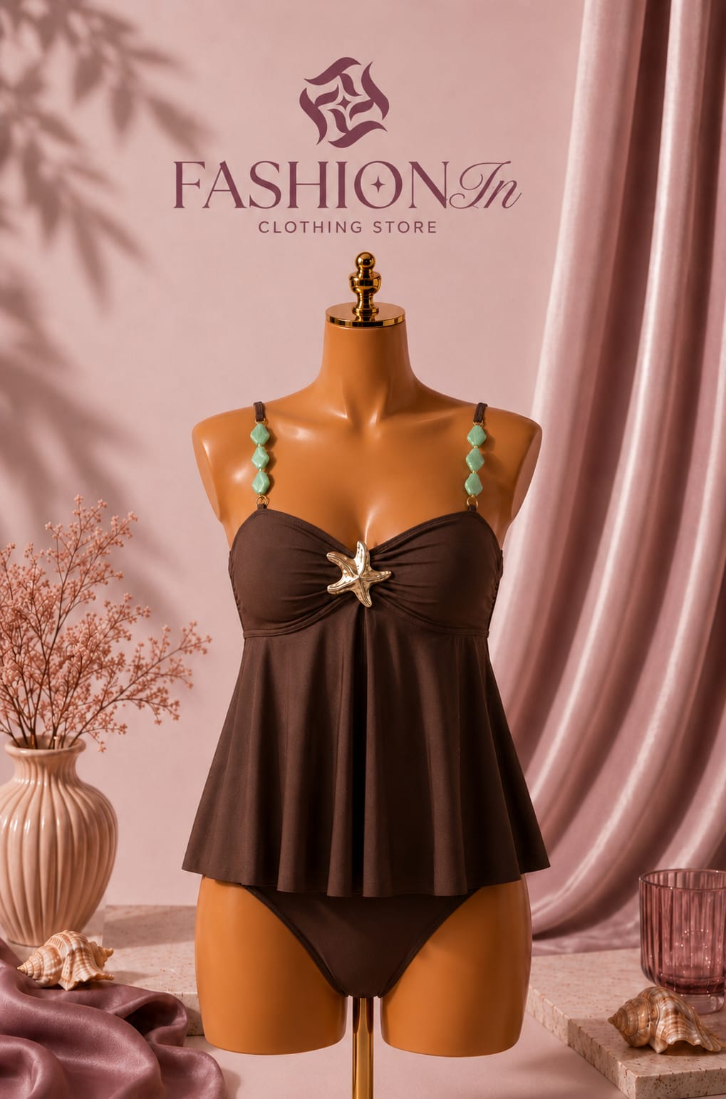 Mocha Star Swim Dress