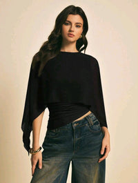 Nadia Asymmetric Cape Top — Black