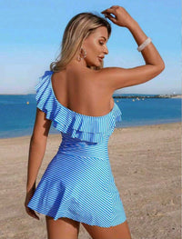 Riviera Stripe Ruffle Swim Dress